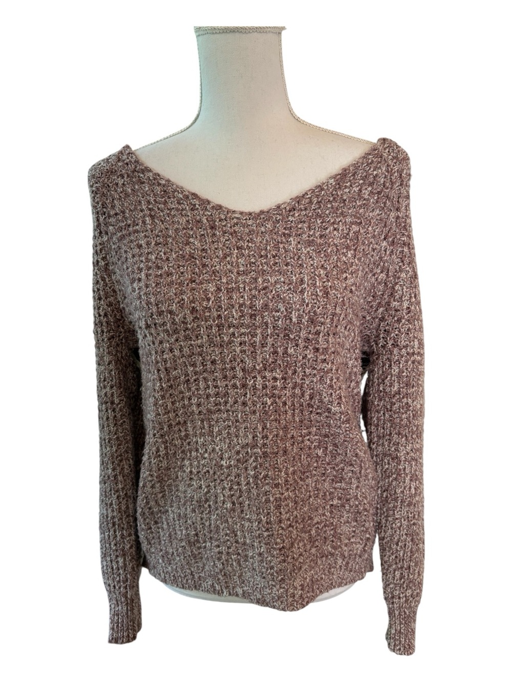 Soft Surroundings Pink and White V-Neck Sweater.  Size XS